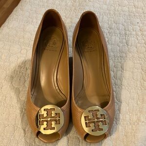 Tory Burch leather peep toe wedge heels